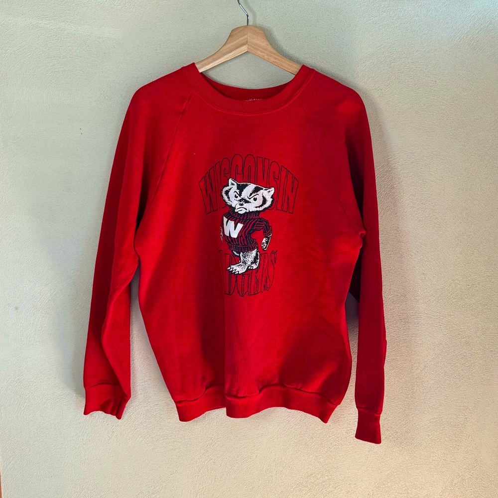 Vintage Fruit Of The Loom Wisconsin Badgers Red White Cotton Blend Sweatshirt XL